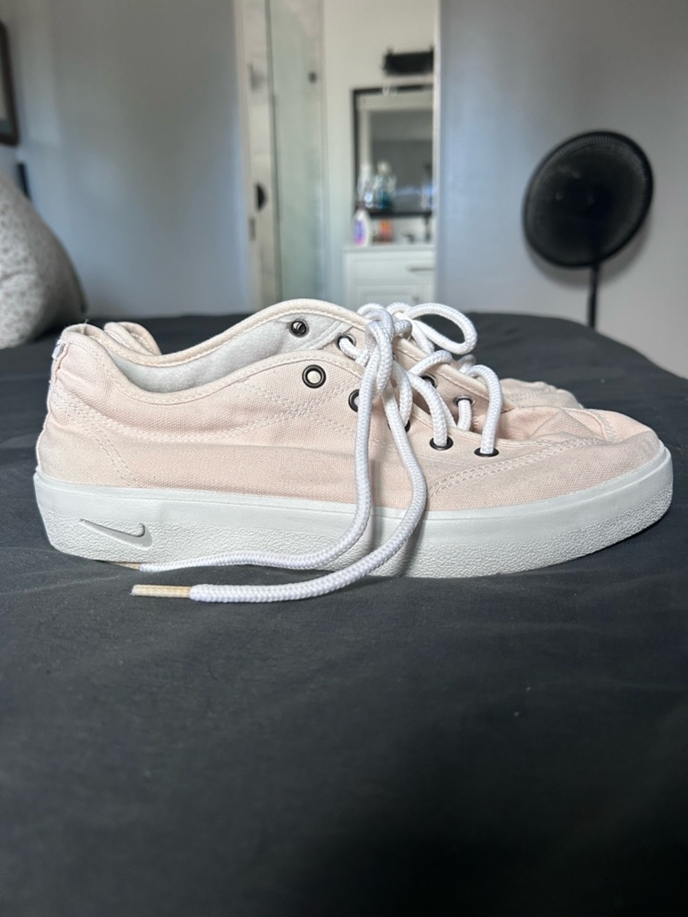 Nike Light Pink Canvas Low-Top Sneakers with White Laces